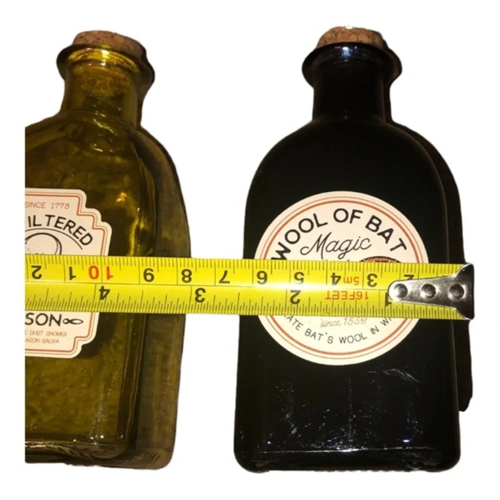 2 Hocus Pocus green‎ & black cork stopper glass jars for craft decor decorating